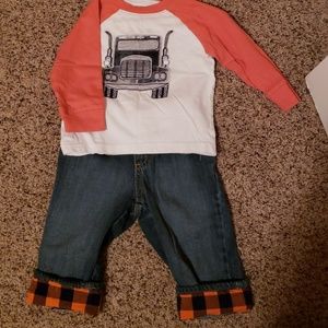Orange and blue plaid truck set